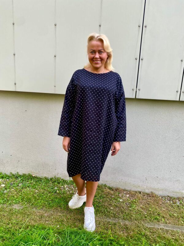 BOML Dark Blue And Dots Pure Linen Dress Long Sleeves
