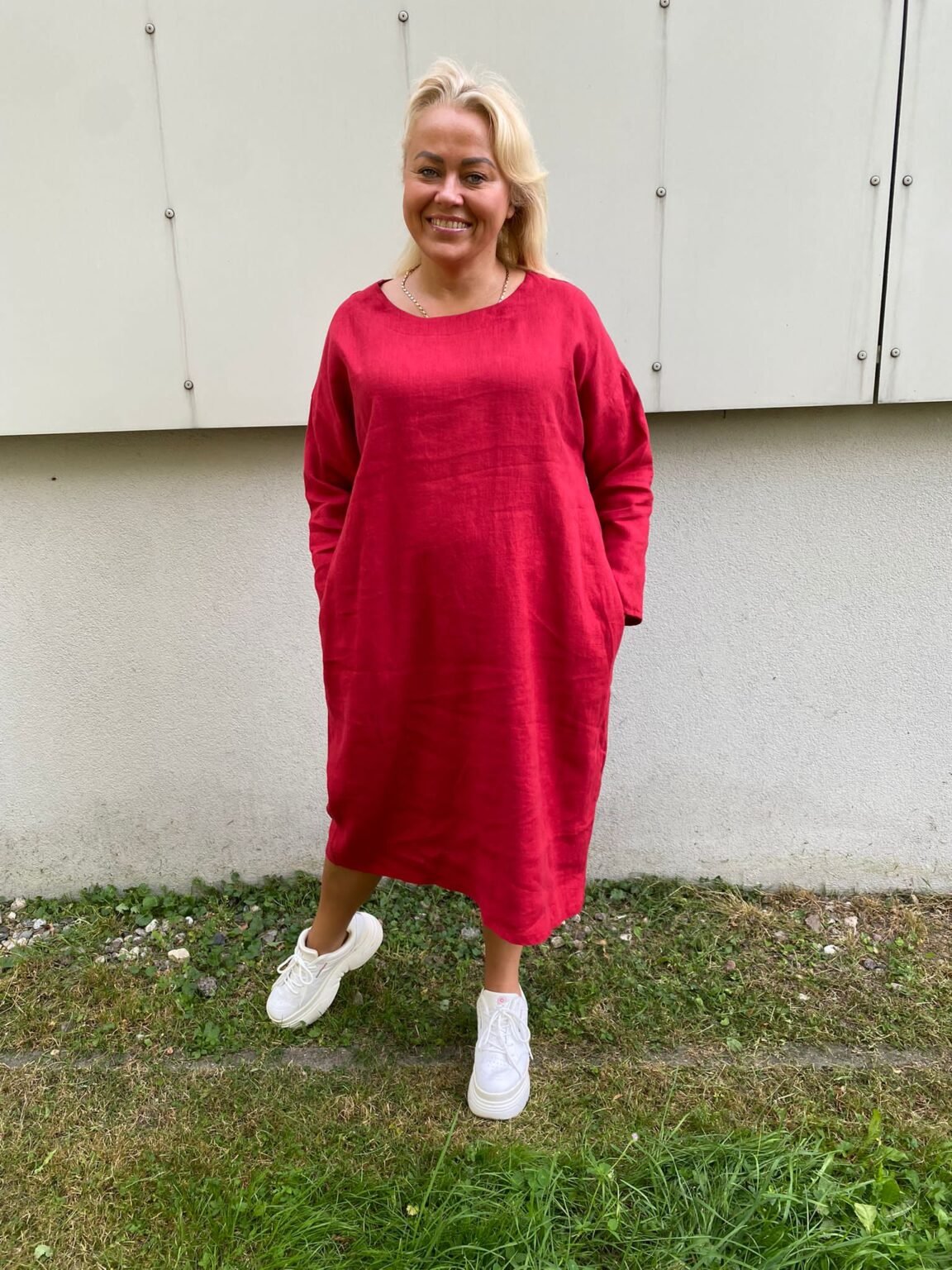 BOML Red Linen Dress Long Sleeves