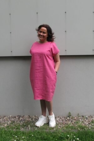 BOML Pink Pure Linen Short Sleeves Dress