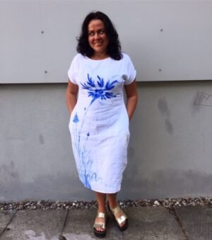 BOML White Linen Dress With Painting