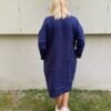 3/4 sleeves Dark blue pure linen dress