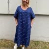 Emily Long Royal Blue And Dots Pure Linen Dress