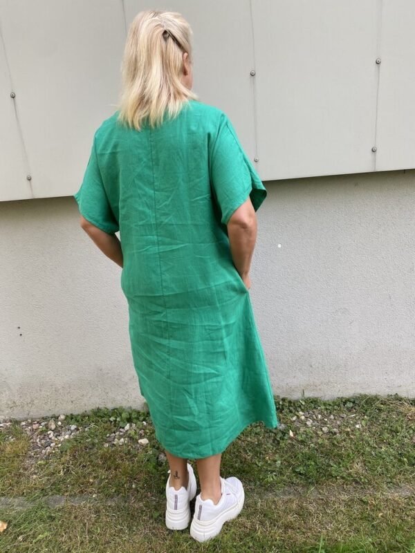 Green pure linen dress