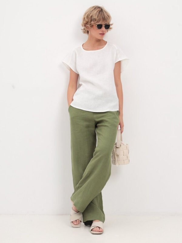 Pure linen blouse with dropped sleeves