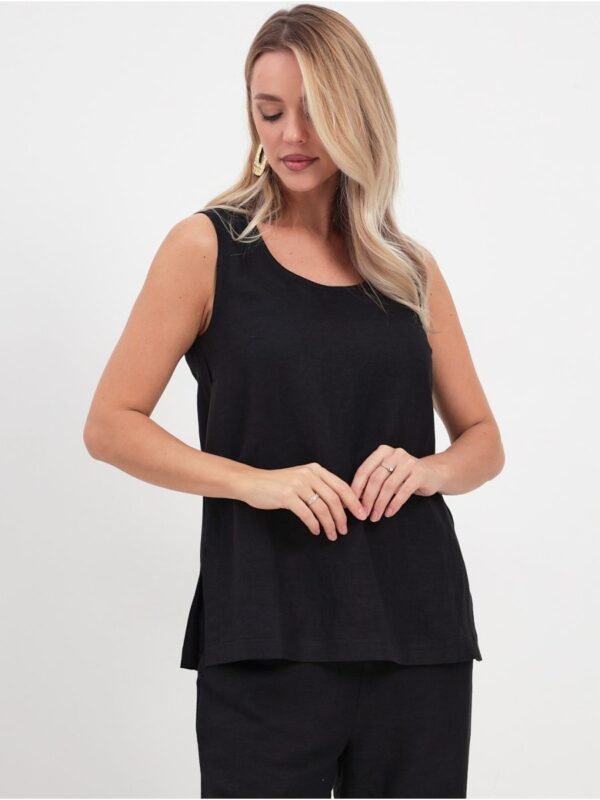 Capsule Pure Linen Sleeveless Black Top