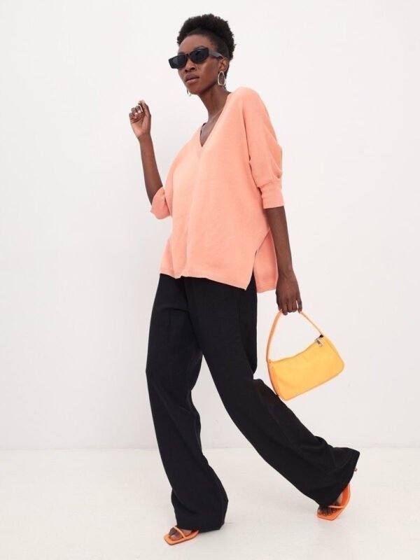 Wide linen pants with an elastic band, Blackly