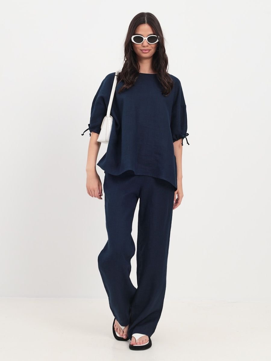 Sprint Wide Linen Dark Blue Pants