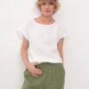 Pure Linen White Blouse With Dropped Sleeves
