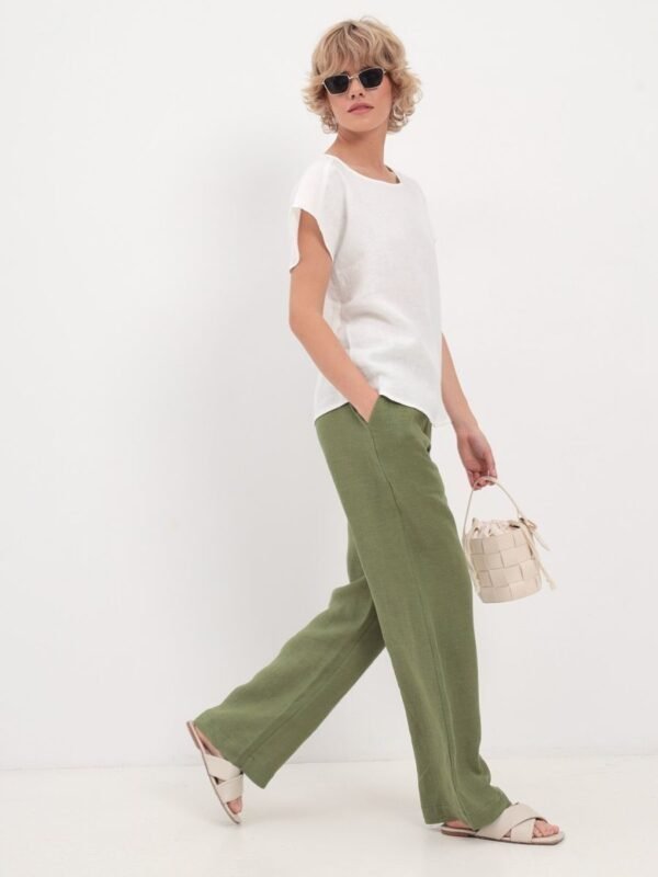 Wide linen pants with an elastic band