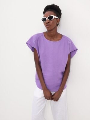 Lisa Pure Linen Lilac Blouse With Dropped Sleeves