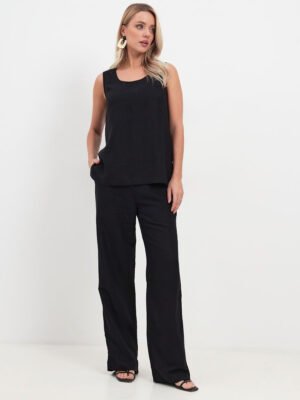 Sprint Wide Linen Black Pants With An Elastic Band