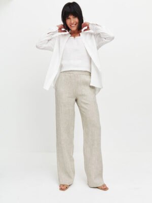 Sprint Wide Linen Off White Pants with an elastic band