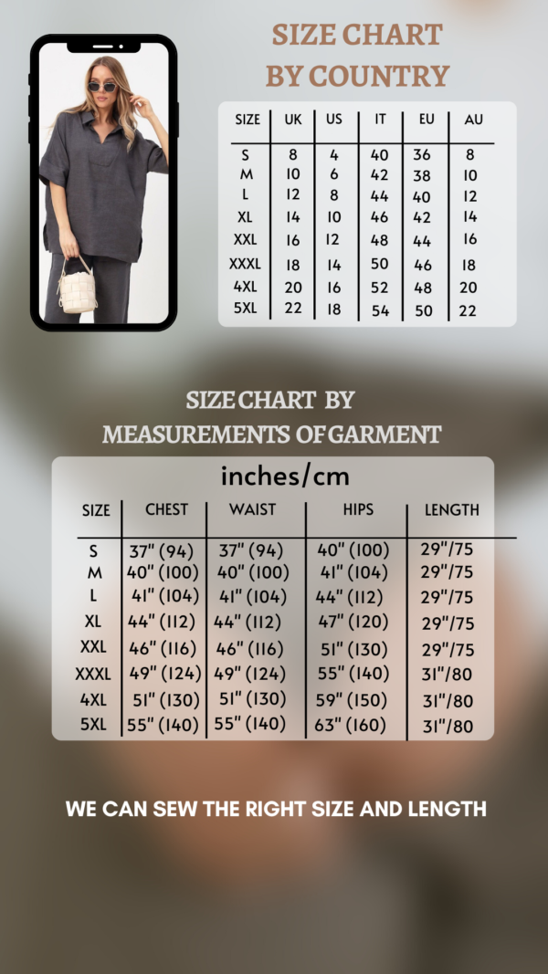 Oversized Linen Shirt size chart gray