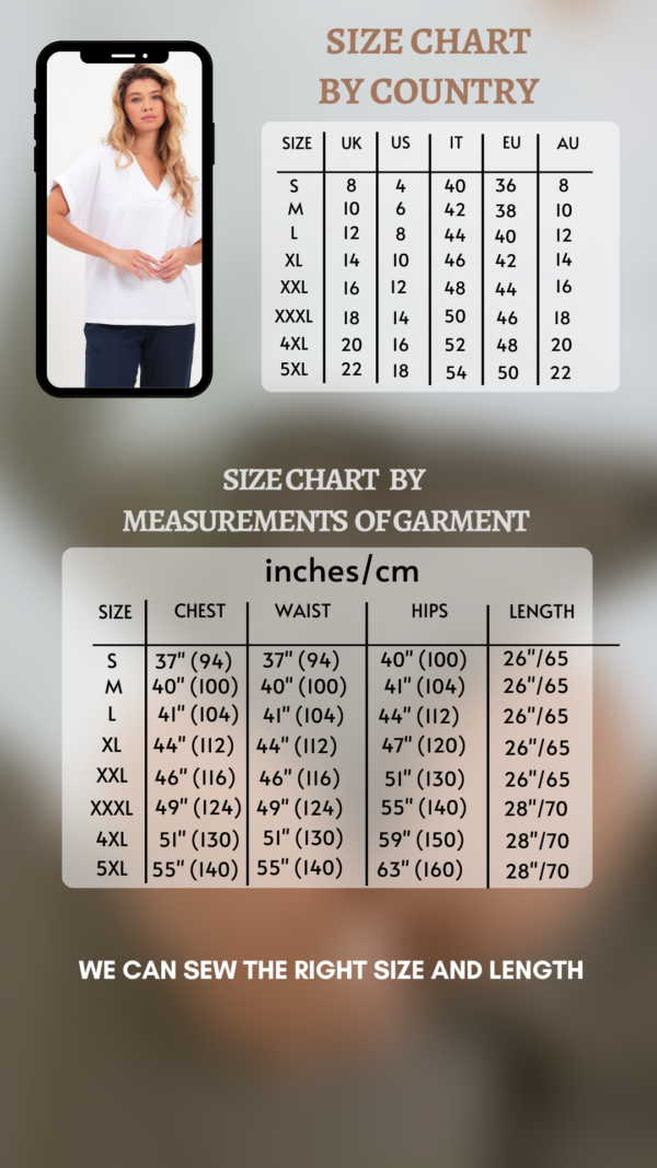 V-neck blouse size chart