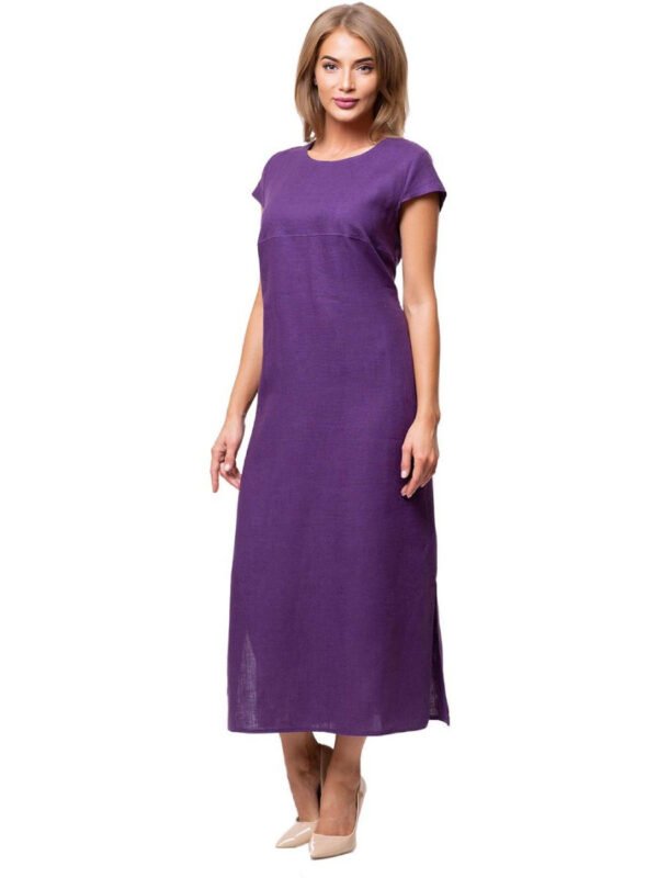 Purple Pure Linen Dress Evelyn