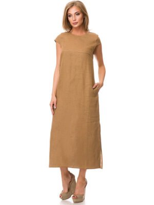 Brown Pure Linen Dress Evelyn
