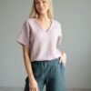Lavender Pure linen V-neck blouse in US | My Pretty Linen