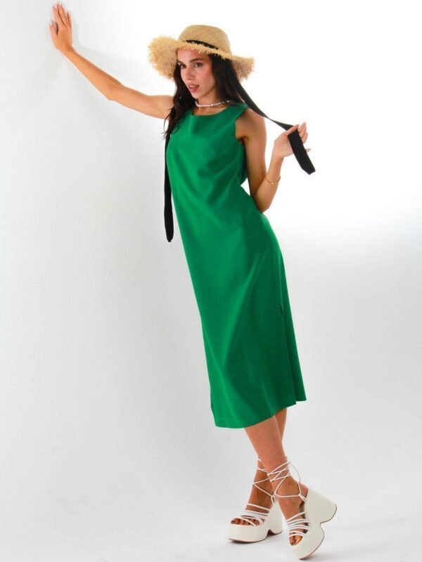 Mia green sleeveless pure linen dress