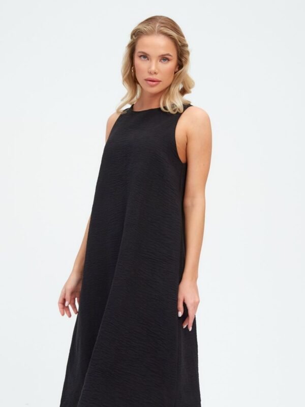 Amelia Black Sleeveless Pure Linen Dress