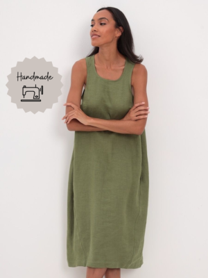 Moss Green Sleeveless Pure Linen Dress