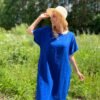 Bella Royal Blue Short Sleeves Linen Dress
