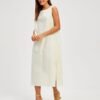 Isabela White Sleeveless Pure Linen Dress