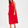 Isabela Red Sleeveless Pure Linen Dress