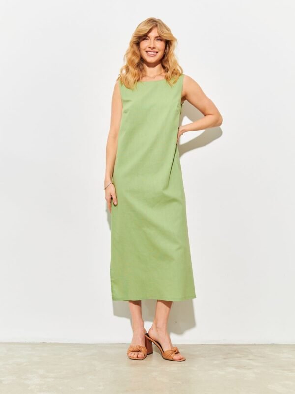 Isabela Green Sleeveless Pure Linen Dress