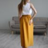 pure linen long skirt mustard