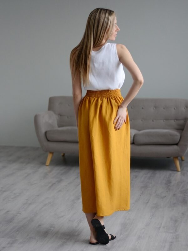 pure linen long skirt mustard