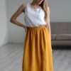 pure linen long skirt mustard