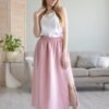 Baby Pink Pure Linen Long Skirt