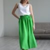 Green Pure Linen Long Skirt