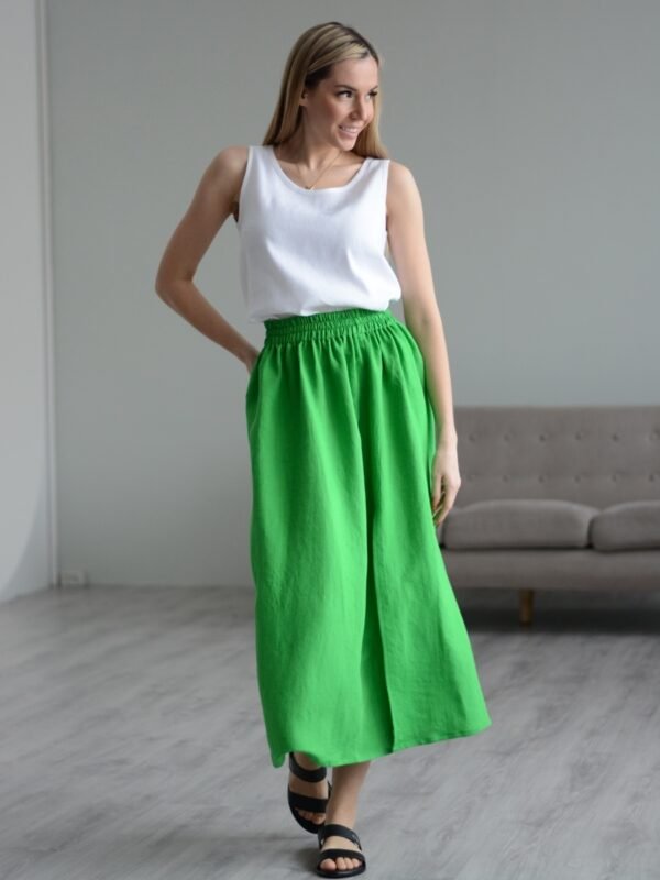 Green Pure Linen Long Skirt