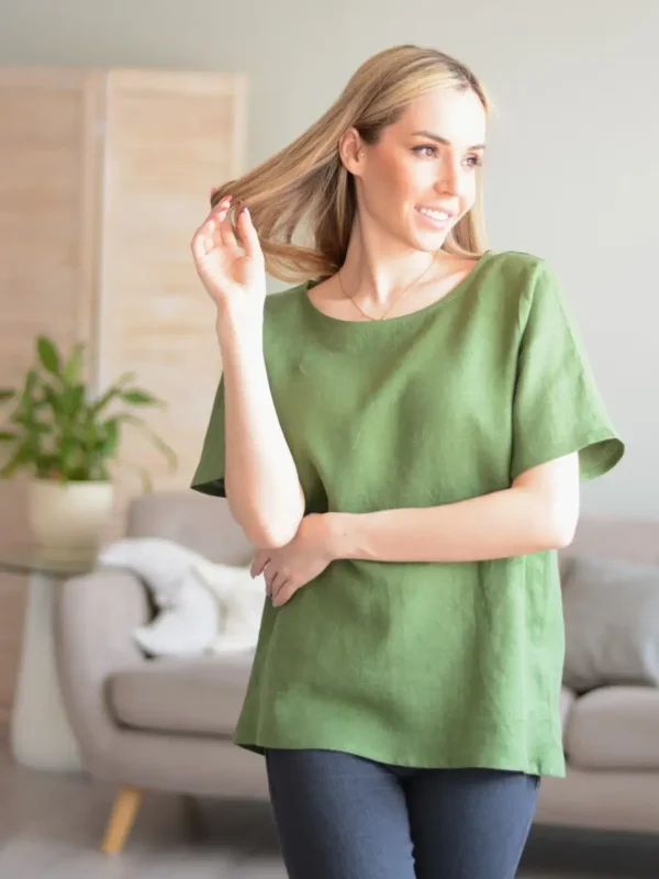 Pure Linen Dropped Sleeves Blouse