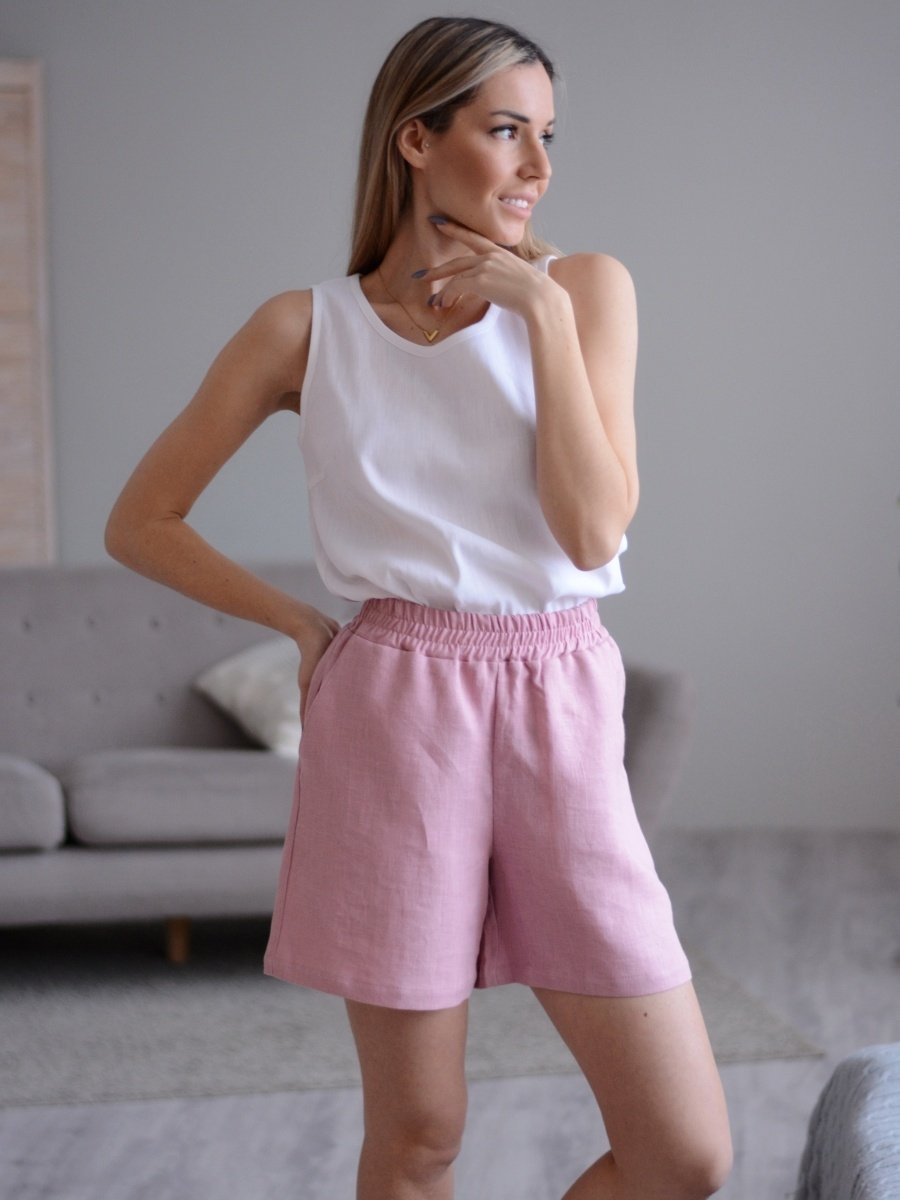 Baby Pink Pure Linen Shorts Mery