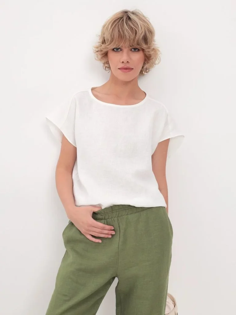 Pure Linen white dropped sleeves